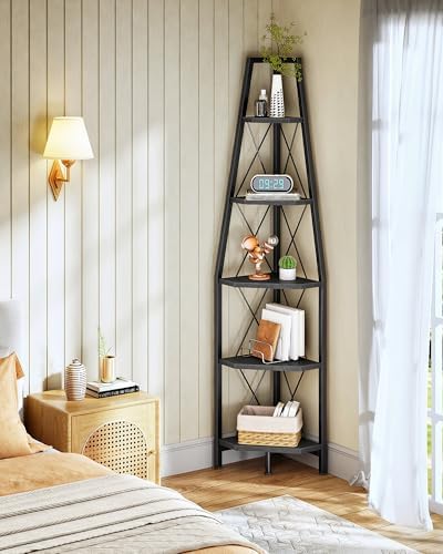CHOEZON 5-Tier Corner Shelf, Corner Bookshelf, Ladder Shelf, Floor Standing Storage Rack, Open Display Stand, Plant Stand, for Living Room, Bedroom, Study, Bathroom, Black TCJ22BB - Image 4