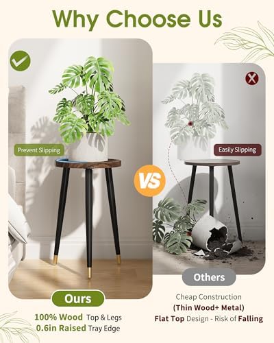 Plant Stand Indoor 2 Pack, Wood Mid Century Indoor Plant Stand, Tall Plant Stands for Flower Pot, Modern Plant Table, Small Side End Table With Raised Design, Walnut, 11.7"x18.8" & 11.7"x13" - Image 4