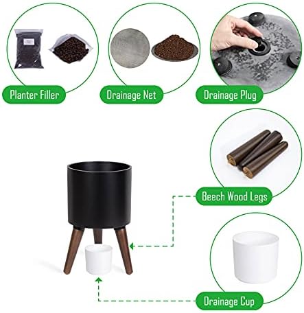 D'vine Dev 8 Inch Planter Pot with Wood Stand, Black, 88-O-A-2 - Image 4