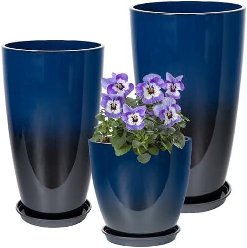 Neoaider Set of 3 Tall Planter, 24/21/12in Large Plastic Planter, Dark Blue by Neoaider