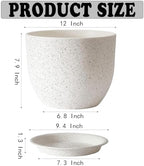 2Pack Large Indoor Planter Pot 12 Inch Plant Pot, Modern Flower Pots for Out Door Plants, Speckled White Plastic Planting Pots with Holes & Trays - Image 2