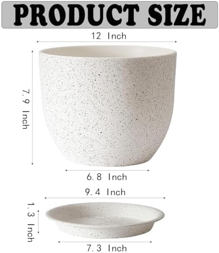2Pack Large Indoor Planter Pot 12 Inch Plant Pot, Modern Flower Pots for Out Door Plants, Speckled White Plastic Planting Pots with Holes & Trays - Image 2