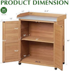 Outdoor Storage Cabinet & Potting Bench Table with Metal Top, Wooden Patio Furniture, Garden Workstation (Light Brwon, 39x31.5x17in) - Image 5