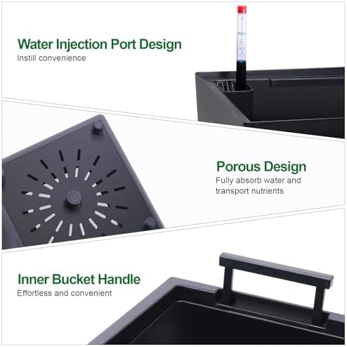 Patikuin 22.4" Tall Self-Watering Planters Set of 2, Black Modern Plant Pots with Water Level Monitor & Drainage Holes, Weather-Resistant Plastic for Indoor Outdoor Patio Porch Entryway - Image 7