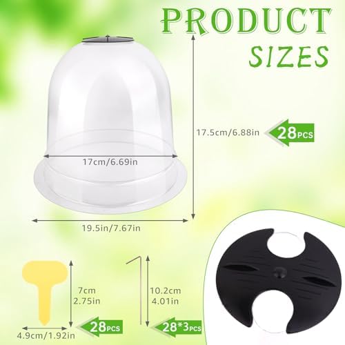 28 Pack Large 7.7 x 6.7" Garden Cloche Plant Domes with Pegs and Labels - Image 2