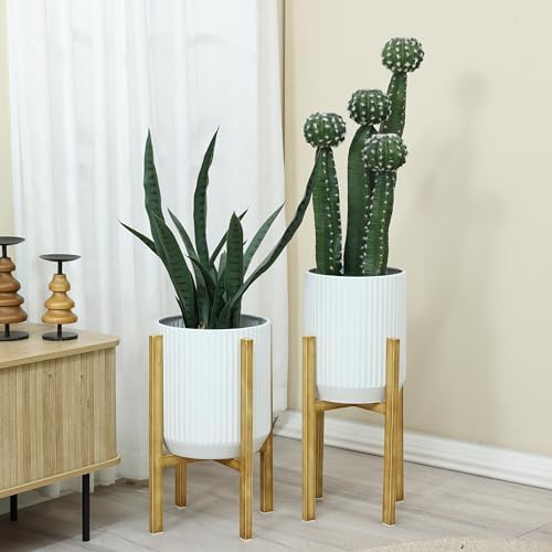 LuxenHome PSet of 2 White Planter with Gold Metal Stand - Image 7