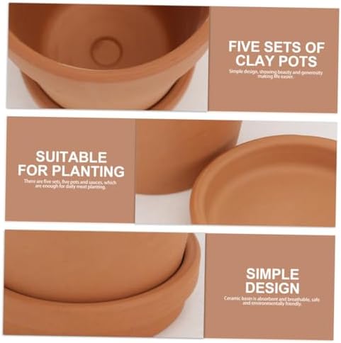 Red Clay Succulent Plant Pots with Saucers 8x8cm Terracotta Containers Set of 5 for Indoor Outdoor Gardening Decorative Flower Planters with Drainage - Image 6