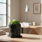 Nihow 6 Inch Ceramic Plant Pot with Drainage & Square Saucer,Black - Image 4