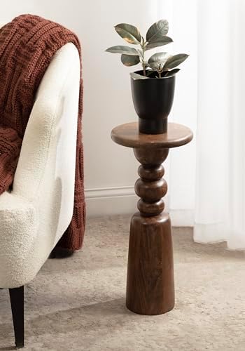 Kate and Laurel Tirollo Modern Round Drink Table, 10 x 10 x 22, Walnut Brown, Living Room Accent Pedestal Table with Turned Base for Use as Indoor Plant Stand - Image 4