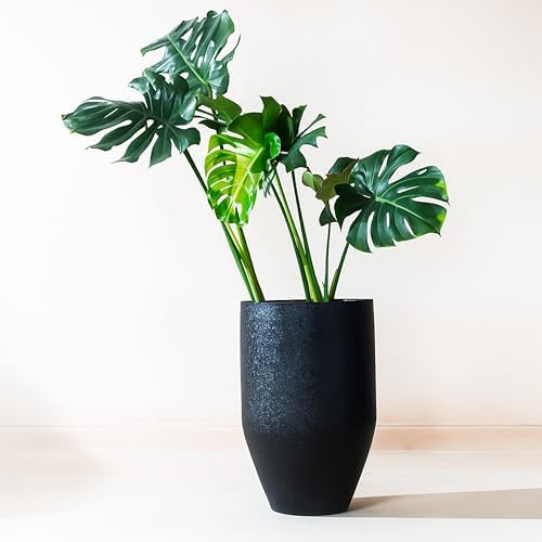 FAB HAB Glade Handmade Tall Metal Planters in Matte Black - Large, Indoor/Outdoor, Lightweight with Drainage Holes by FabHabitat