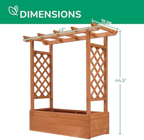 Outvita Raised Garden Bed with Trellis, Wood Planter Box with Hanging Roof, Side Trellis and Drainage Holes, Above Ground Elevated Garden Bed for Outdoor Climbing Plants Vines Vegetables (Teak Color) - Image 5