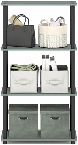 Furinno Turn-N-Tube Storage Shelves, 4-Tier Toolless Book Shelf, Corner Shelf, Open Shelves, for Organization and Storage, Living Room, Garage, Home Office, Sage Green - Image 6