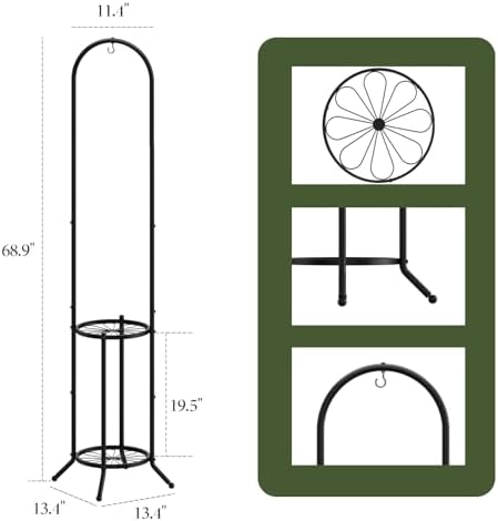 2 Tiers Hanging Metal Plant Stand Space Saving Corner Plant Holder - Image 2