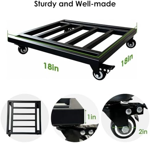 18" Metal Plant Caddy with Wheels Heavy Duty,Square Large Plant Stand Indoor Outdoor Use,Rolling Plant Dolly with Industrial Casters,Rust-Proof Black Plant Tray for Large Planters Pots,2-Pack - Image 2