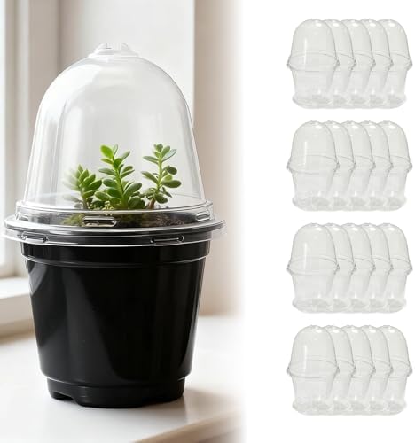 3.5/4/5” Nursery Pots with Humidity Dome, Square Seedling Pots Thickened Hardened with Tray, Plastic Seedling Containers for Indoor Outdoor Plant Germination(Light Coffee,20PCS-3.5IN) by Unknown