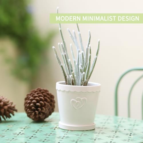 4.5" Ceramic White Planter Pots with Saucers Set of 4 - Image 5