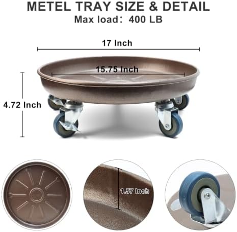 2 Pack 17 Inch Metal Plant Caddy, Copper - Image 3