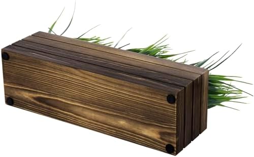 MyGift 14 Inch Artificial Green Grass Plant in Rustic Burnt Solid Wood Rectangular Crate Style Planter Box, Indoor Decor Faux Greenery in Decorative Wooden Container - Image 7