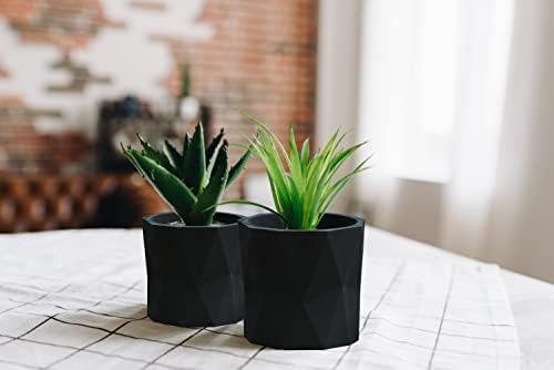 Olly & Rose Designer Geometric Ceramic Black Plant Pot Succulent Pots Cactus Planters Set 2 Indoor Outdoor Small Flower Pot Set Charcoal - Image 5