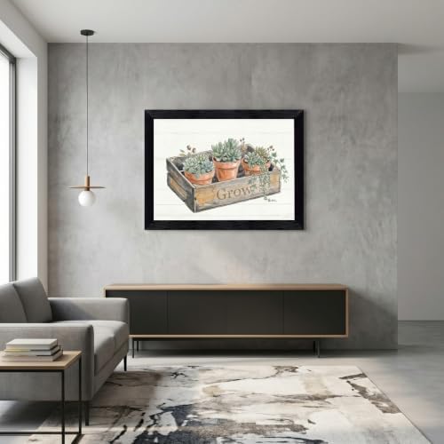 Framed Canvas Wall Art Watercolor Potted Succulents Ivy Muted Earthy Sage Green Canvas Print Poster Black Frame Wall Decor for Kitchen Rustic Farmhouse Decor, Plant Lover Gift - Inch 12x16 - Image 4