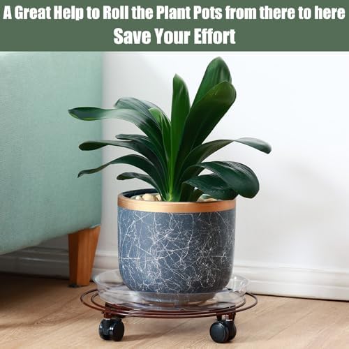 8 Packs Large Metal Plant Caddy with Wheels 13" Rolling Plant Stands Heavy-Duty Wrought Iron Plant Roller Base Pot Movers Plant Saucer on Wheels Black - Image 6