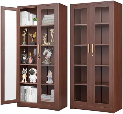 Polup 71" Wood Grain Metal Glass Display Cabinet with Security Lock by POLUP