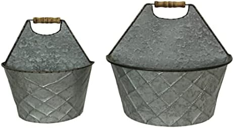 Set of 2 Hanging Wall Planters, 14.5 Inch Galvanized Metal Pockets by Zeckos