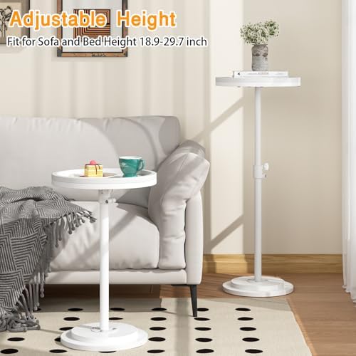 Small Side Table, Drink Table, Height Adjustable Round End Table, Pedestal Side Table for Small Spaces in Living Room, Bedroom, White - Image 3