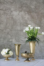 Distressed Gold Metal Compote Bowl | Gold Compote Vase l Lita Metal Vase l Indoor and Outdoor Compote for Any Event Decoration (6.5"x 14", Gold Flute) (72020) - Image 3