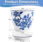 HakkaGirl 8 inch Ceramic Flower Pots, Chinoiserie Decor Ceramic Planter Plant Pots for Indoor Plants with Drainage and Saucer, Blue and White - Image 2