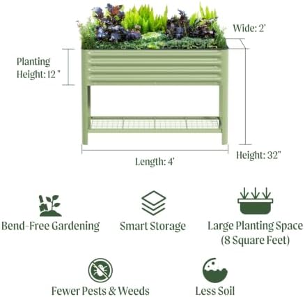 Vego garden Elevated Raised Garden Bed, 2' x 4' Outdoor Planters Boxes with Legs & Storage Rack for Patio, 700 Lbs Weight Capacity, Raised Beds for Gardening Herbs Vegetables, Modern Gray - Image 2