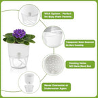 Planterhoma 8 Pack Self Watering Pots for Indoor Plants, 6 Inch Plant Pot Plastic Self Watering Planter for Orchid, African Violet, Small Clear Flower Pots with Drainage Holes and Wicking Rope, White - Image 6