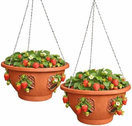 Ultimate Hanging Baskets - Strawberry, Tomato, Flower, and Herb Outdoor Planters - Use Garden Pots for Growing Plants Outside On A Deck, Fence, or Balcony (2, Terracotta) - Image 7