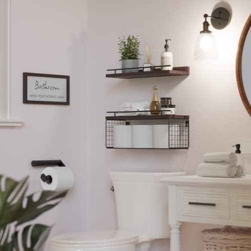 WOPITUES Floating Shelves for Bathroom Decor Art, Rustic Brown - Image 5