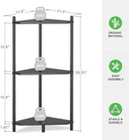 Wisuce Black Small Corner Shelf Stand, 3-Tier Bamboo Corner Bookshelf - Image 2