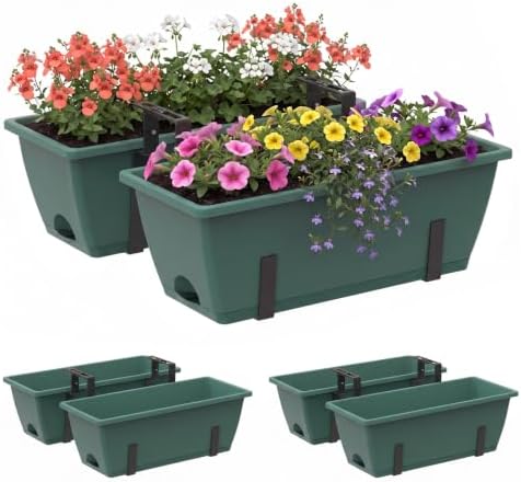 6-Pack Railing Planter Boxes with 3 Sets Double-Sided Adjustable Brackets by SunexinloDirect