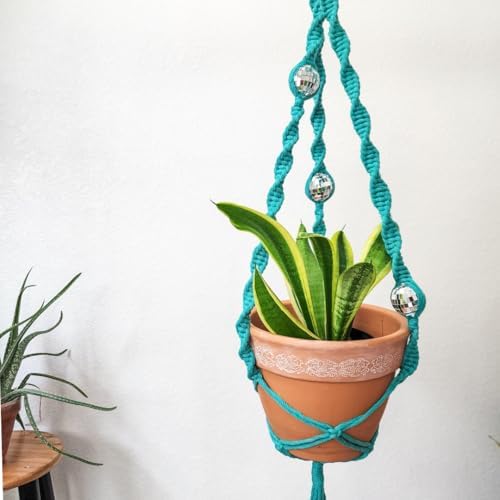 Set of 2 Macrame Plant Hanger Disco ball decor Hanging planters for indoor plants Cool gifts for plant lovers Boho plant pots plant stand indoor Hanging planters for outdoor plants (Ocean Teal) - Image 7
