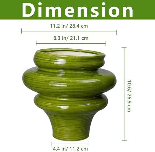 Ceramic Pot for Plants 11 Inch - Plant Pot for Indoor Outdoor, Decorative Bonsai Planter with Drainage Hole, Flower Pots for Office, Gift for Men Women, Green - Image 3