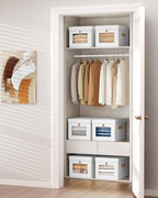 Homsorout Storage Bins with Lid – Closet Organizer with Side Opening and Clear Window, Foldable Stackable Fabric Basket for Clothes, Home, Office - 13.77" x 11.8" x 9.8", 4 Pack, White - Image 5