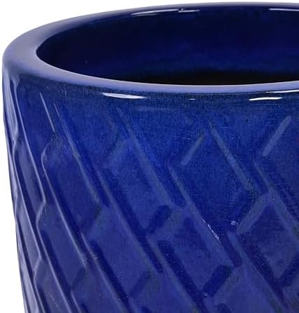 Hand Glazed Ceramic Plant Container Modern Decorative Pot Planter Drainage Hole Thick Earthenware Vessel Breathable Clay Porous Walls Weighty Stable Base Root Succulents Herbs Palms (Dark Blue) - Image 7