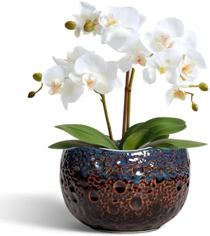 6 Inch Plant Pot, Ceramic Pots for Indoor Plants, Brown-Blue by Thirtypot
