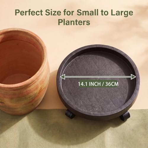 WanderingDonkey 14 Inch Rolling Plant Stand Pot Trolley, Heavy Duty Plant Caddie with Wheels, Potted Flower Mover Dolly with Casters Round Coaster for Indoor Outdoor, Wheeled Planter Saucer Tray - Image 2