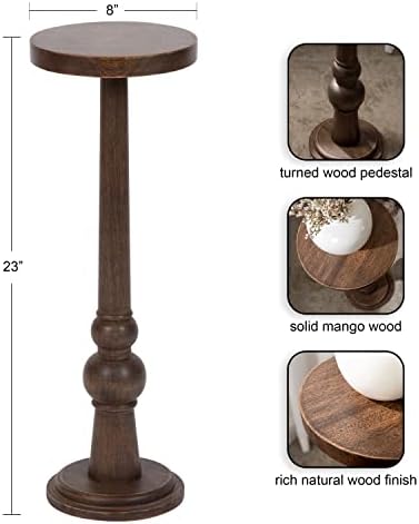 Kate and Laurel Wegner Traditional Wooden Round Drink Table; 8 x 23; Rich Brown; Elegant and Durable Pedestal Table for Use as Small Drink Table; Plant Stand; or Decorative Item Display - Image 3