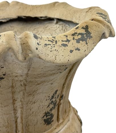 Vintage Garden Planter, 21.45" Tall MGO Distressed Antique White Decorative Flower Pot for Planting, Outdoor Pedestal Urn Plant Container with Drainage Hole for Front Porch Decor - Image 3