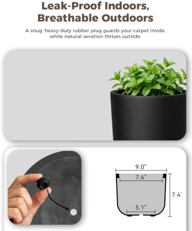 Kante Black Round Concrete Planter 11" Dia for Modern Home with Drainage - Image 5