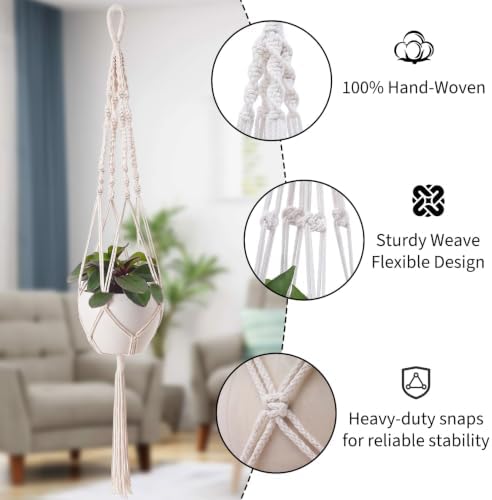 Boho Macrame Plant Hangers Set (6-Pack) - White - Image 4