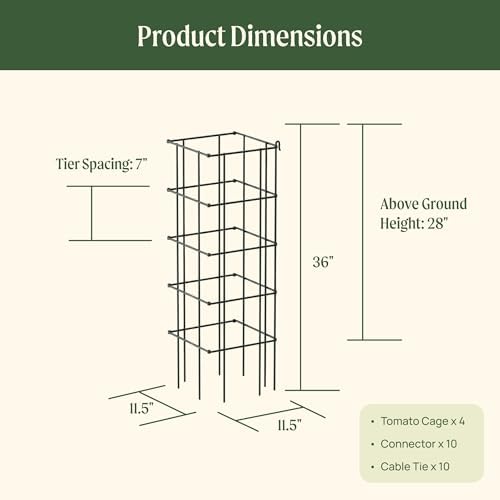 Vego Garden 4 Pack 11.5" Square Tomato Cage for Garden & Pots, Rust-Resistant Tomato Stakes Heavy Gauge Plant Cage Trellis Support for Climbing Vegetables Plants - Image 2