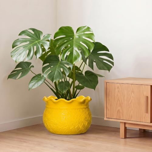 Ceramic Flower Pots 12 Inch, Indoor Plant Pot, Yellow - Image 7