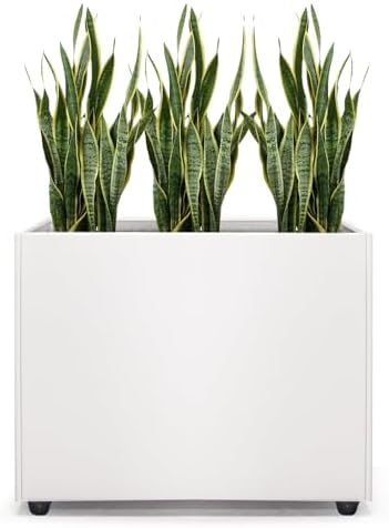Planter Box Rectangular Block - 16×12×12IN Galvanized Steel Metal Long Box Planter Easy Installation Modern Outdoor Tall Planters All-Weather Use with Drainage Holes for Patio/Porch(White) by Zezgeuro