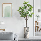 Artificial Tree in Geometric Pattern Planter, Fake Rubber Silk TRE for Indoor and Outdoor Home Decoration - 70" Overall Tall (Plant Pot Plus Tree) - Image 3